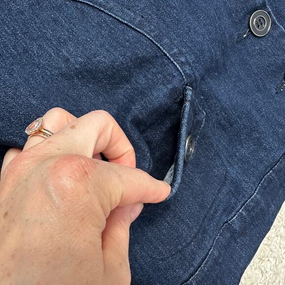 Vintage Miss Lili Denim Button Crop Jacket Unique Collar Roll Tab Sleeve Sz: XL - Picture 7 of 8